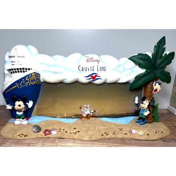 RARE Disney Cruise Line Picture Frame With Mickey & Friends Beach Scene - Picture 1 of 6